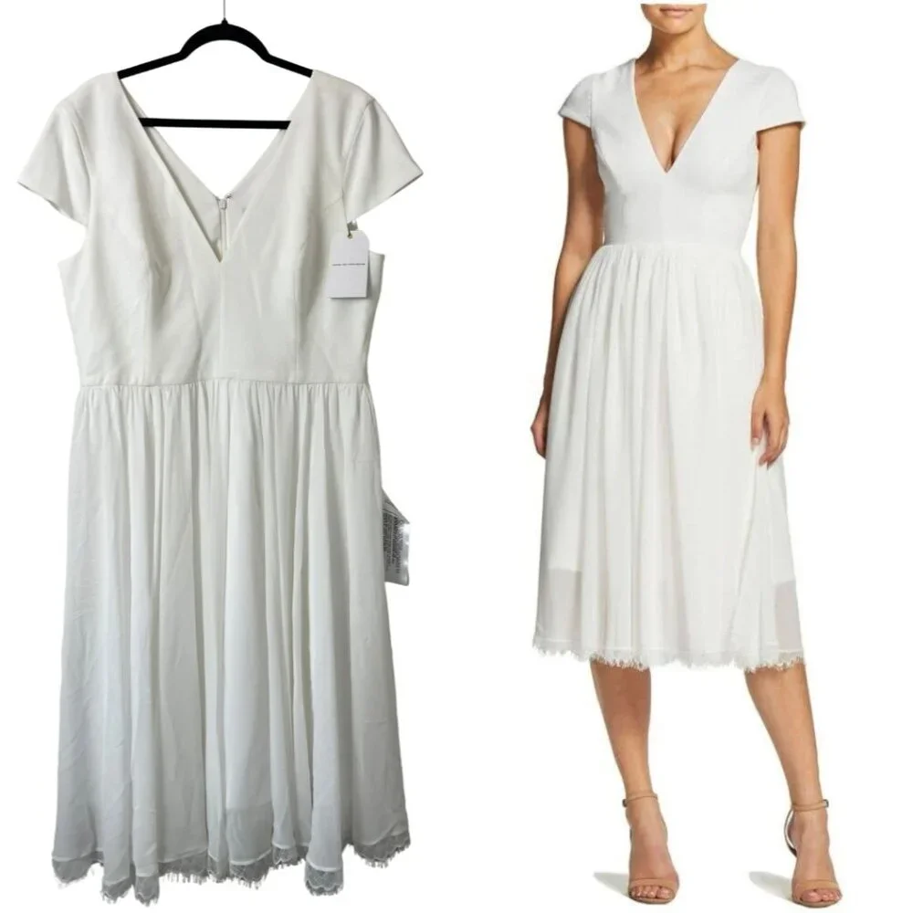 NWT Dress The Population Corey Midi Dress Size 16 XXL White Fit Flare Cocktail